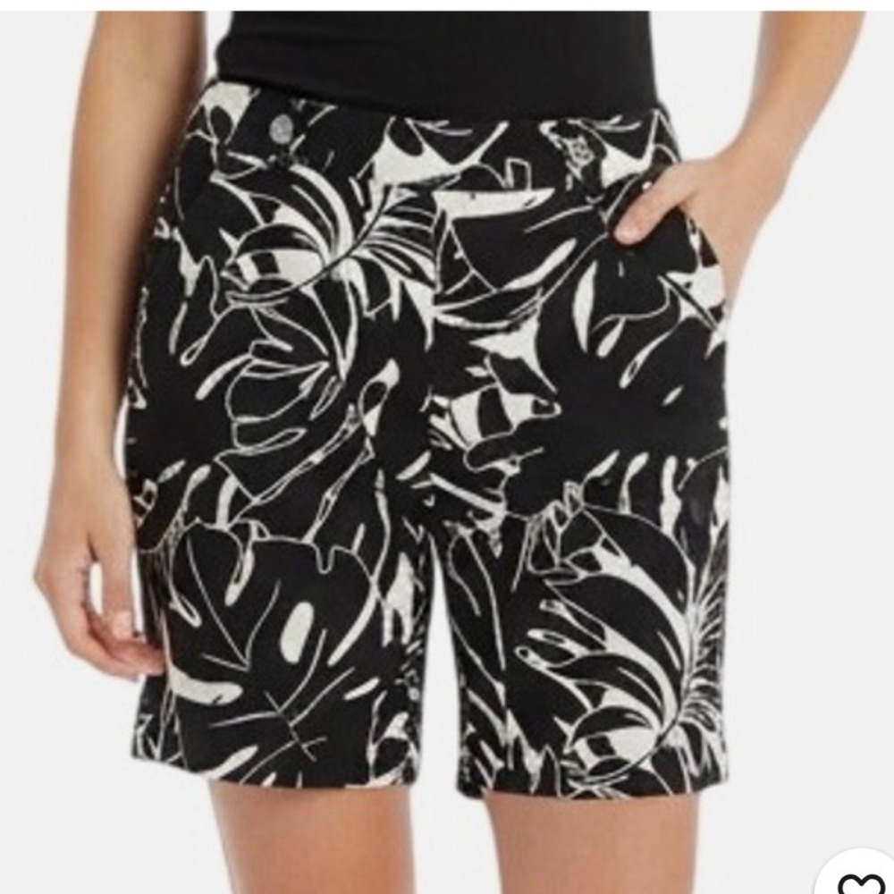 Rafaella Womens Plus Size‎ 18 Black White Tropical Monstera Leaf Bermuda Shorts